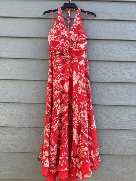 Oscar de la Renta Dresses & Skirts - Oscar de la Renta Red Floral Halter Maxi Dress